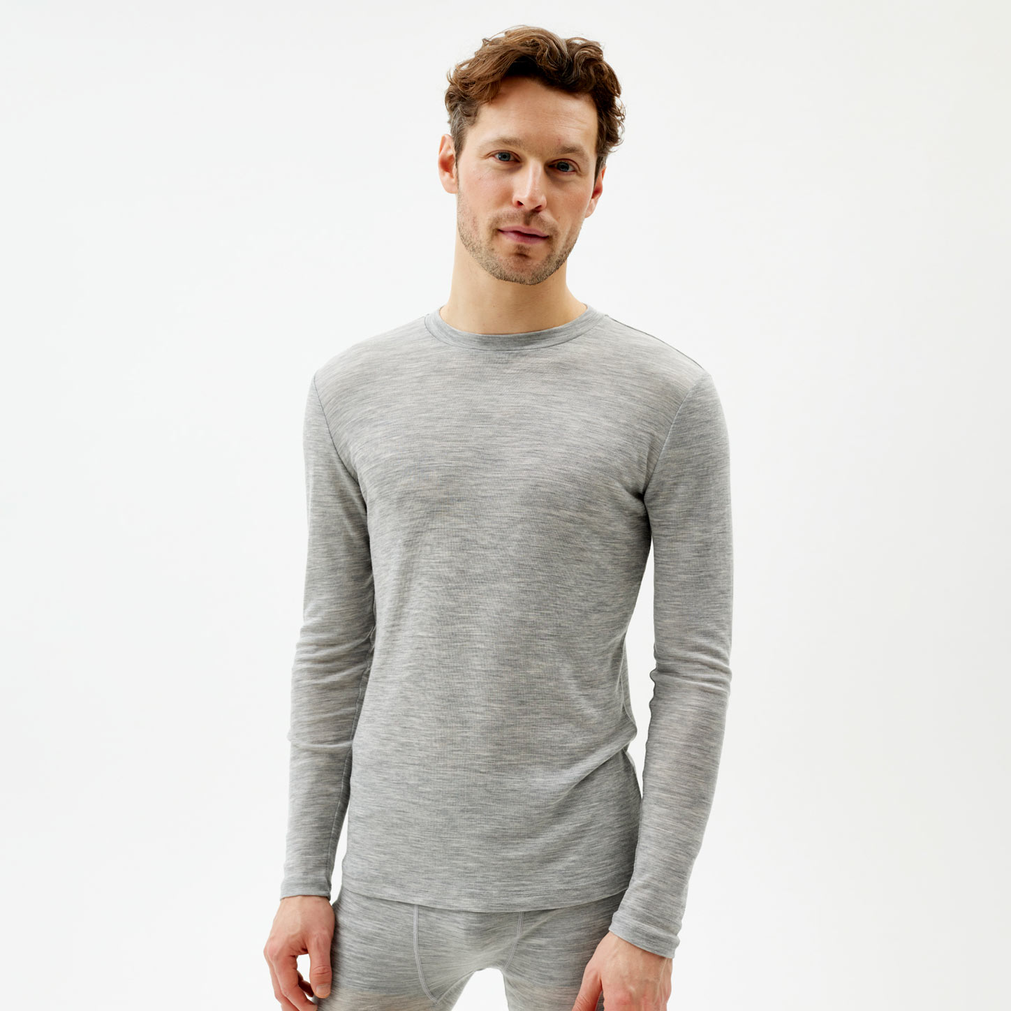 Wool Long Sleeve Men, Grey Melange, hi-res